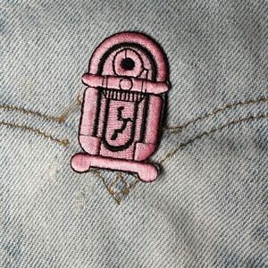Tiny Pink Jukebox Embroidered Patch Iron On Sew On Applique Retro Music Decor